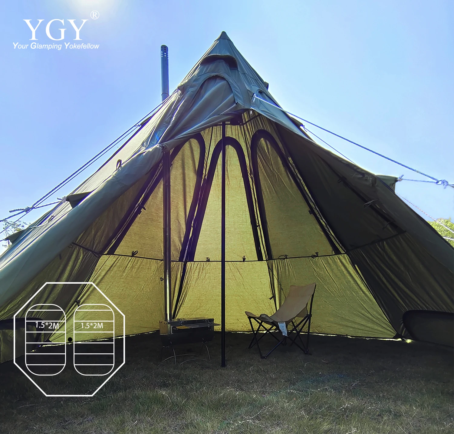 Hot Teepee with Stove Jack Window Seasons Tipi Tent