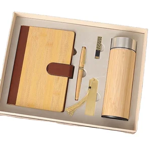 Eco Friendly Hardcover Note Book High Grade Printing Logo Diary Journal Notebook Bamboo Wood Cover Notebook Gifts Set Box