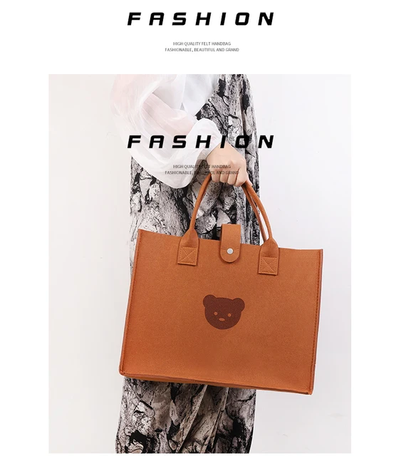 Custom Logo Eco Friendly Promotion Initial Felt Tote Bag Reusable Felt Shopping Bag For Women