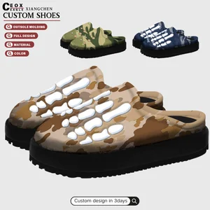 Outdoor Mules Custom Slippers Unisex Comfortable Chunky Puffy Leather Uppers Custom Mules Skeleton logo Men Custom Mule Shoes