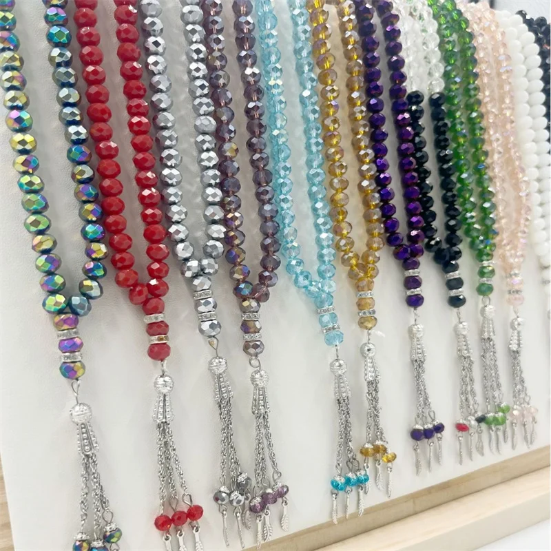 8MM 99 Pieces Crystal Beads Islamic Rosary Necklace Tasbih Prayer