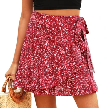 Hot Sale Custom LOGO Women's Clothing Short Skirts Women's Summer Wrap Floral High Waist Ruffle Short Mini Skirts