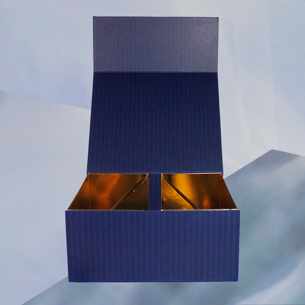 Wholesale Custom Goldem Foil Stamping Large Blue Folding Gift Box Coated Paper for Garment Dress Recycled Materials Socks