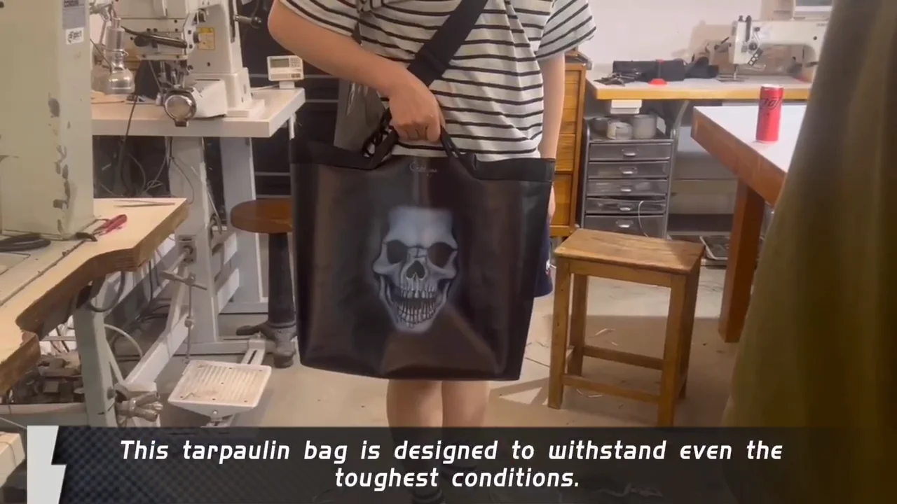 Custom Tarpaulin Bag Printing Tough Tarp Tote Bag Stylish Leather Bags