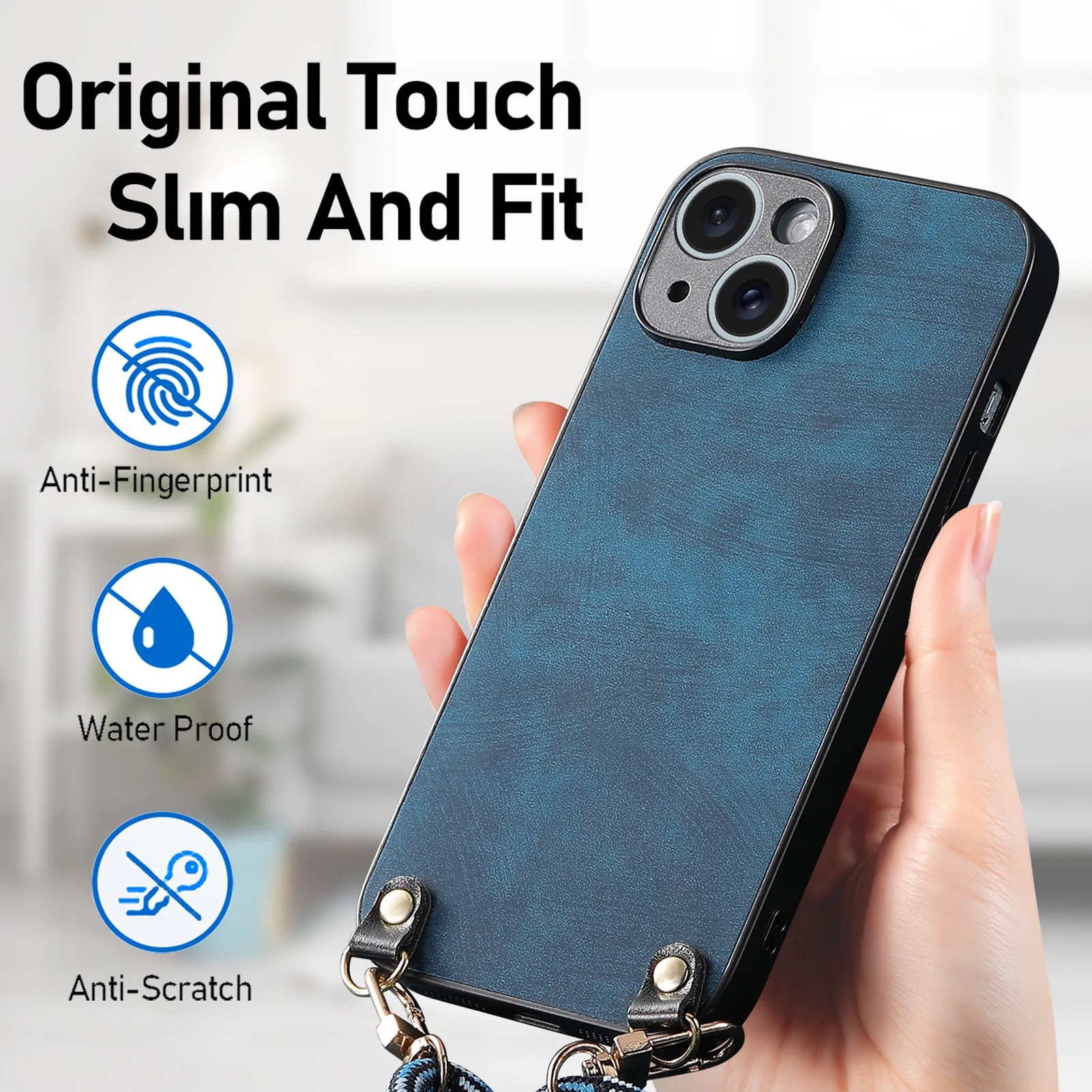 Shockproof Chain Crossbody Plain Leather Case With Wrist Strap And Lanyard For IPhone 17 AIR 16E 15 Pro Max_voghion.com