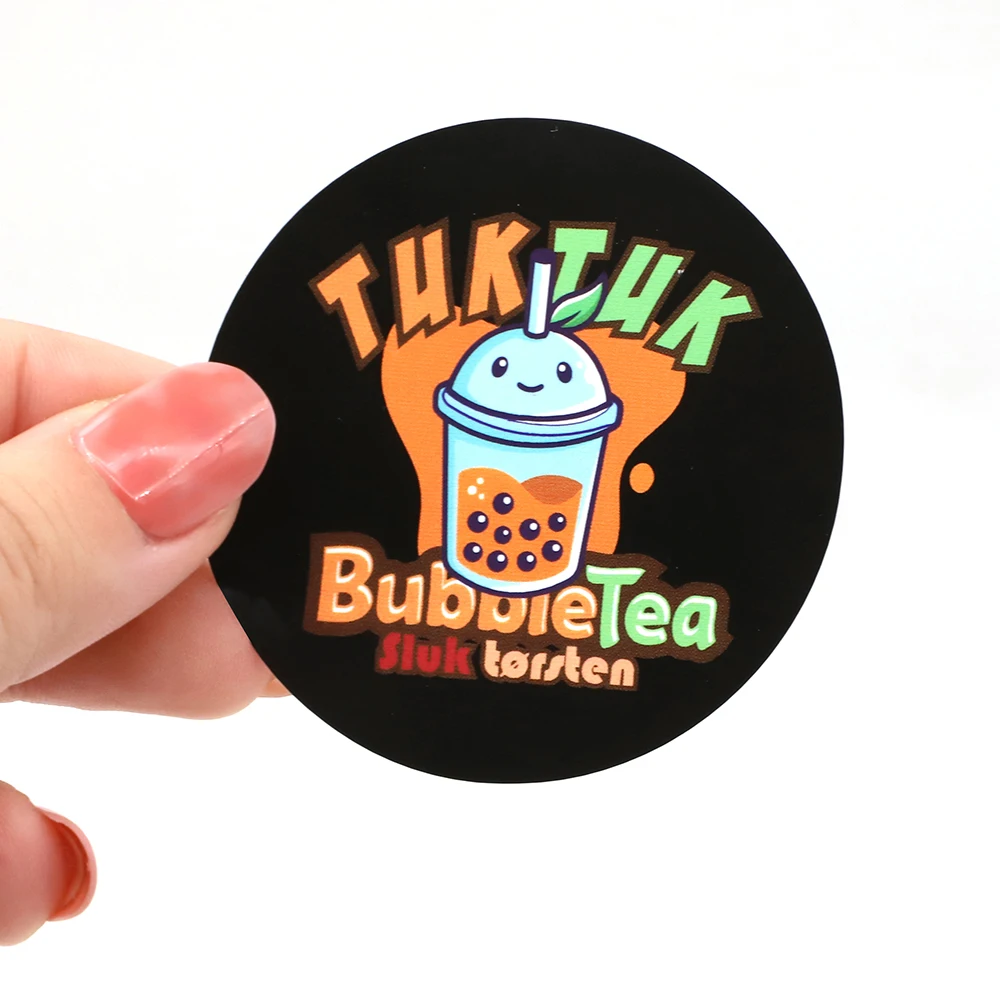 Custom Logo Boba Milk Tea Drink Cup Sticker Printing, Waterproof Vinyl  Round Packaging Label Bubble Tea Sticker, image size:1000x1000