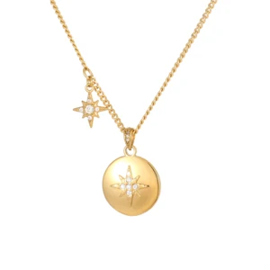 New Arrival Jewellery Stainless Steel 18K Gold-Plated Round Hexagram Pendant Zirconia Necklace for Women