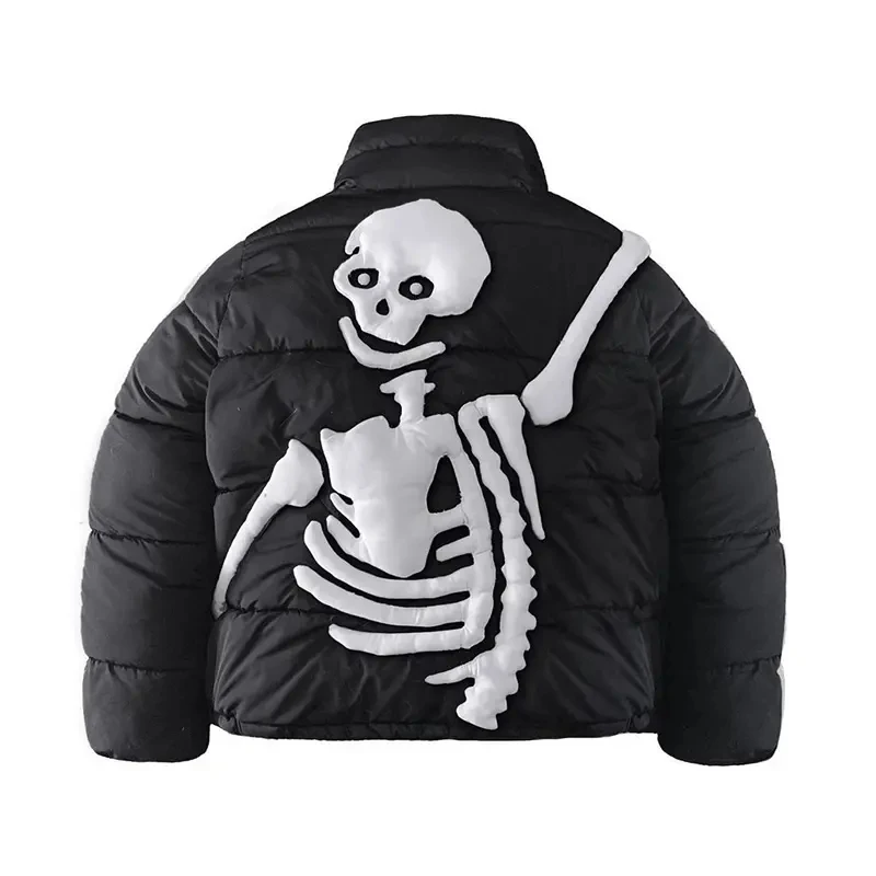 Puffer Jacket Custom Logo Skull Pattern Design Full Zip Puffer Jacket Men High Quality