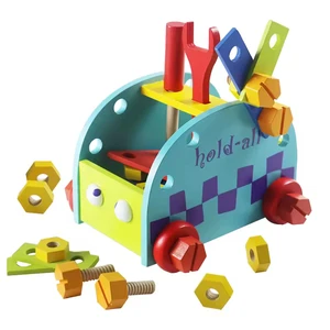 Top Selling Wooden Screw Assembly Building Block Car Model Toy Nut Combination Disassembly Toolbox