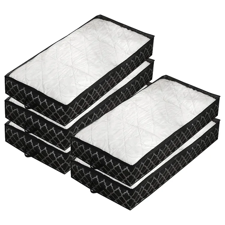 Black With Pattern Underbed Storage Containers Under Bed Storage Box Storage Bag With for Blankets Clothes Sweater shoes