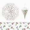 Parapluie automatique transparent à poignée droite, motif rose rouge.