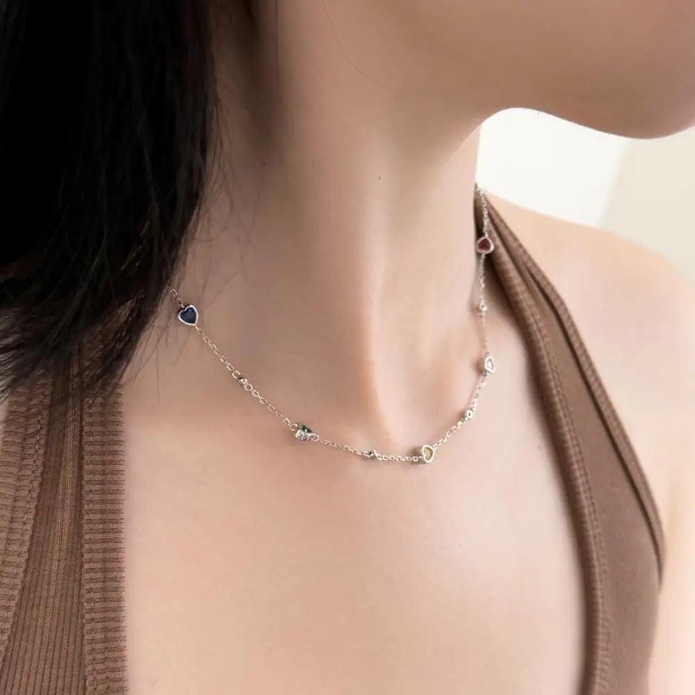 KAKODIY Four Hearts Zircon Women's Elegant Charm Jewelry Chain 925 Sterling Silver Boutique Necklace detail 8