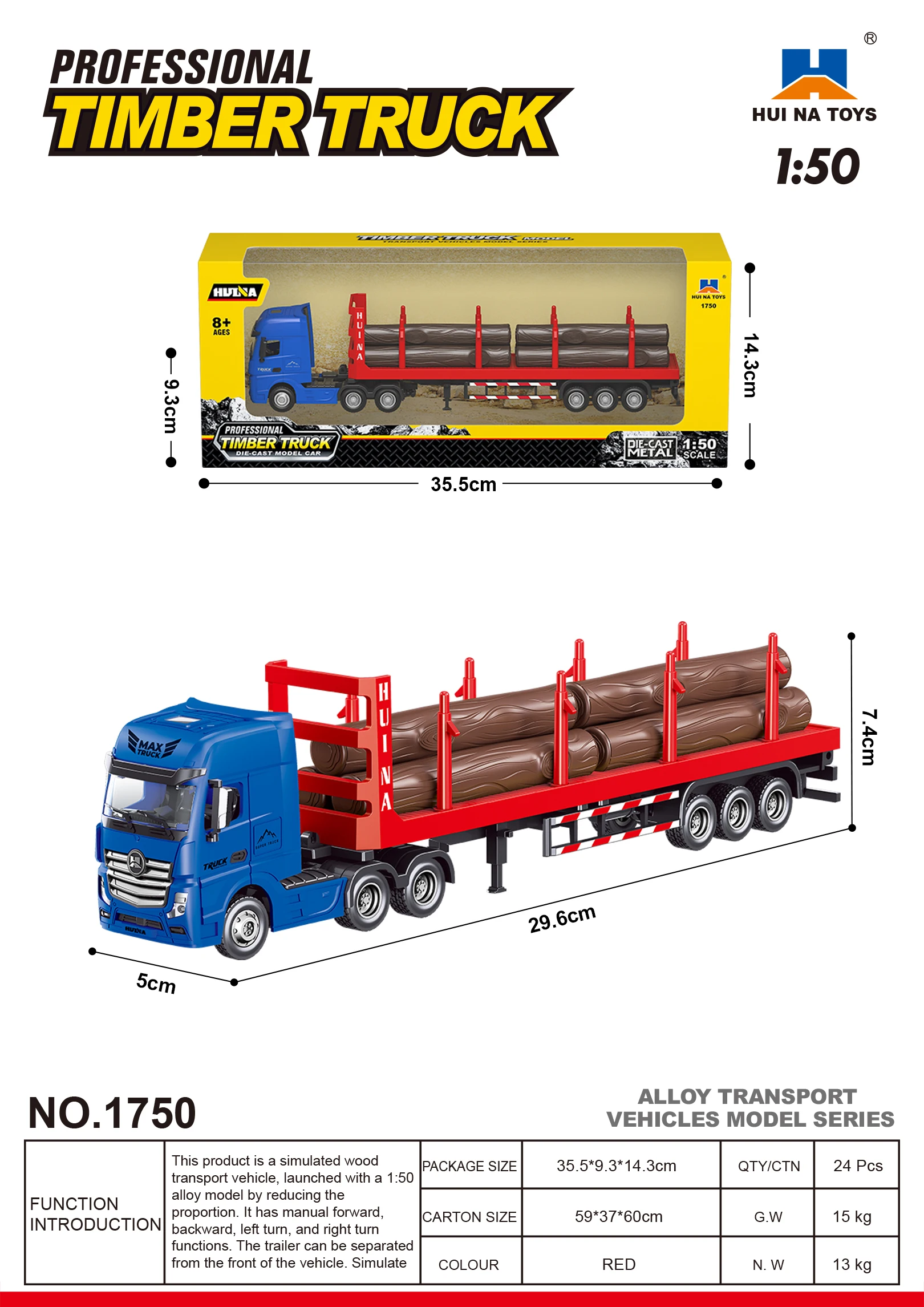 Huina 1750 1/50 Alloy Wood Transporter Static Model Children Toy