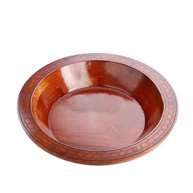 High Quality Carving Round Bowl Large Extra Large Eco-Friendly Heavy Serving Tray Woven Wooden Serving Dish Food Grade Dishware