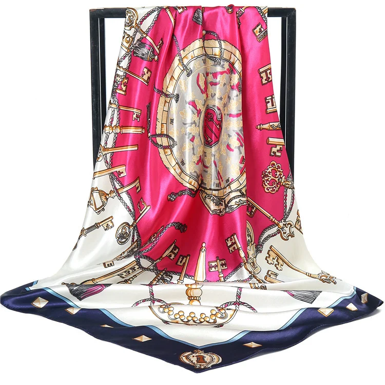 90*90CM Custom Logo silk big square scarf hot style satin print ladies silk scarf AliExpre new wild scarf women