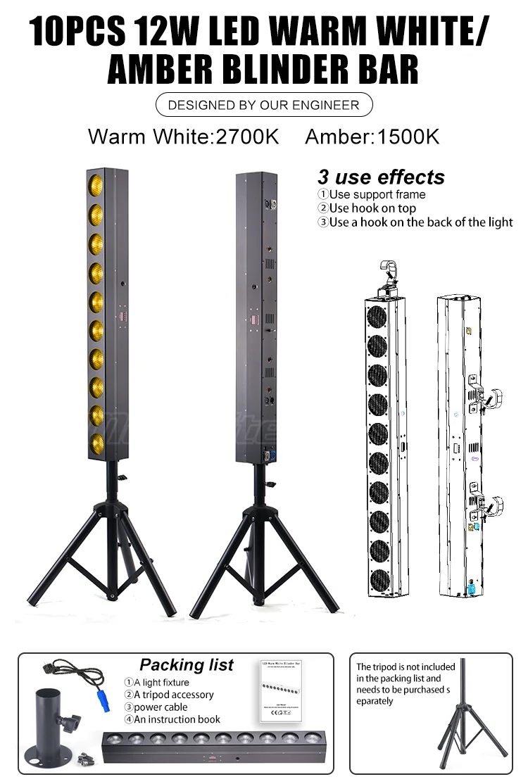 Blinder Led Dmx 10x12w Cob Warm White Blinder bar Light Cob Amber Strobe Lights