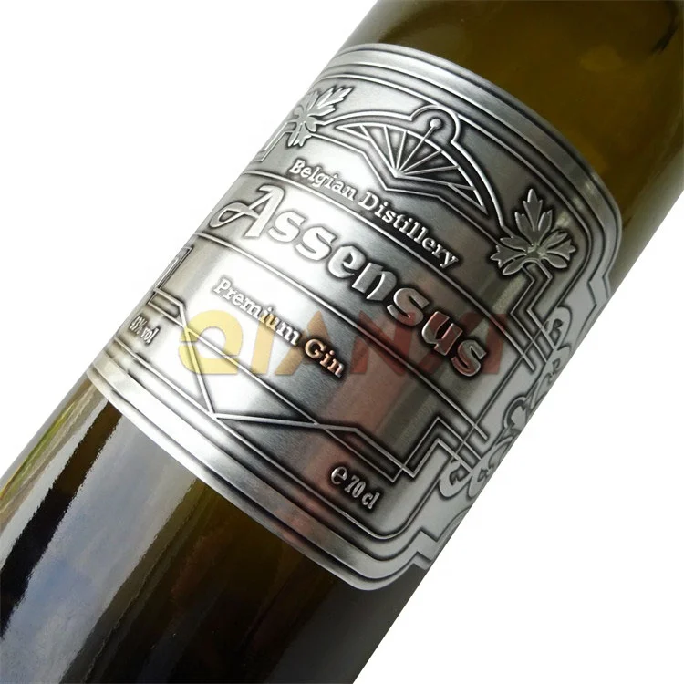 Custom Printing Self Adhesive Embossed Metal Stickers Red Wine Perfume Bottle Printed Aluminum Labels