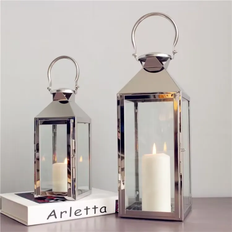 Manmiao Metal Set of 3 Stainless Steel Candle Holder Lantern Decorative Lantern for Home Decor