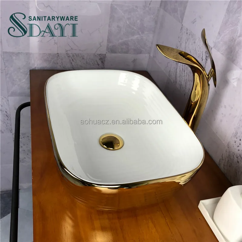 SDAYI Sanitary Ware Small Size Line Golden Color Design  Hand Wash Basin Lavatory Basin for  Bathroom