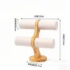 Soporte para pulseras de doble capa, curvo, de bambú y madera con terciopelo.
