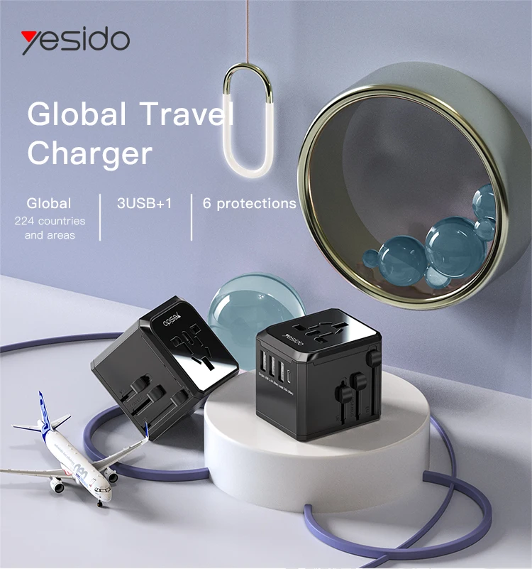 YESIDO new design 4 in 1 portable charger plug convert adapter