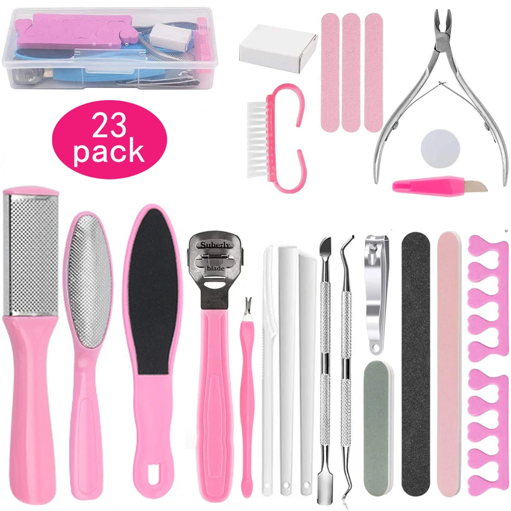 23pcs/set Pink Stainless Steel Foot Care Kit Foot File Callus Remover