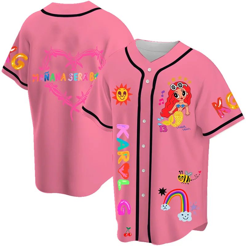 Manufacture Best Quality Custom Design Peso Pluma Super Soft Breathable  Karol g Mexico pink Baseball Jersey