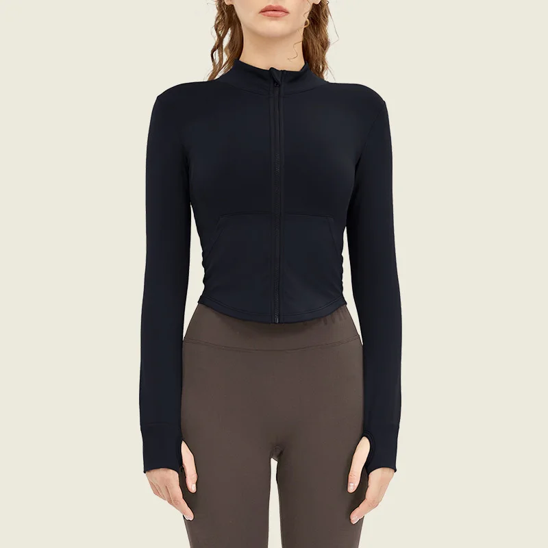 Autumn Winter Yoga Clothing Breathable for Tight Slimming Zipper Stand Collar Sports Jac preview