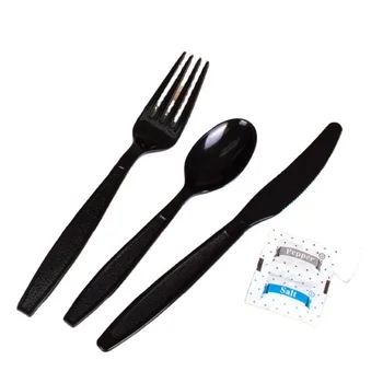 restaurant utensil packed wrapped black heavy weight plastic cutlery disposable spork plastic fork and knife