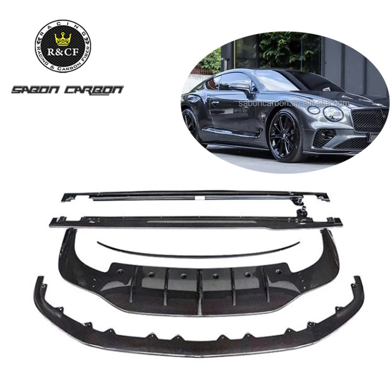 Limited Style Carbon Fiber Body Kit Front Lip Side Skirts Diffuser Spoiler For Bentley Continental