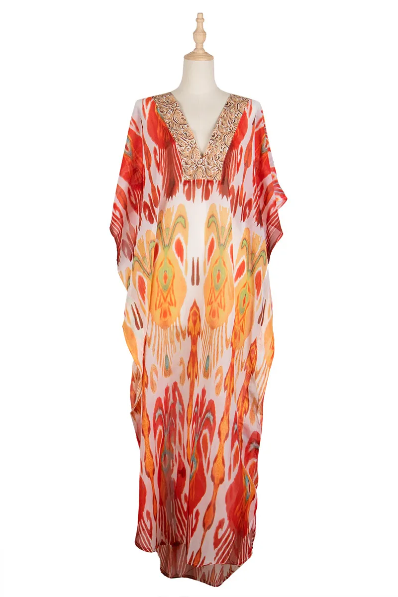 Elegant design v neck plus size bohemian maxi dresses women summer