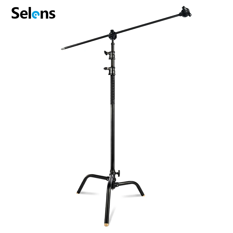 Selens Heavy Duty C Stand 140 cm Low Angle Light Stand 100% Metal Removable with 50 cm Holding Arm 2 Handle Heads for Studio Softboxes Photography Umbrella Photo Light Flash Light Mono Light Silver 
