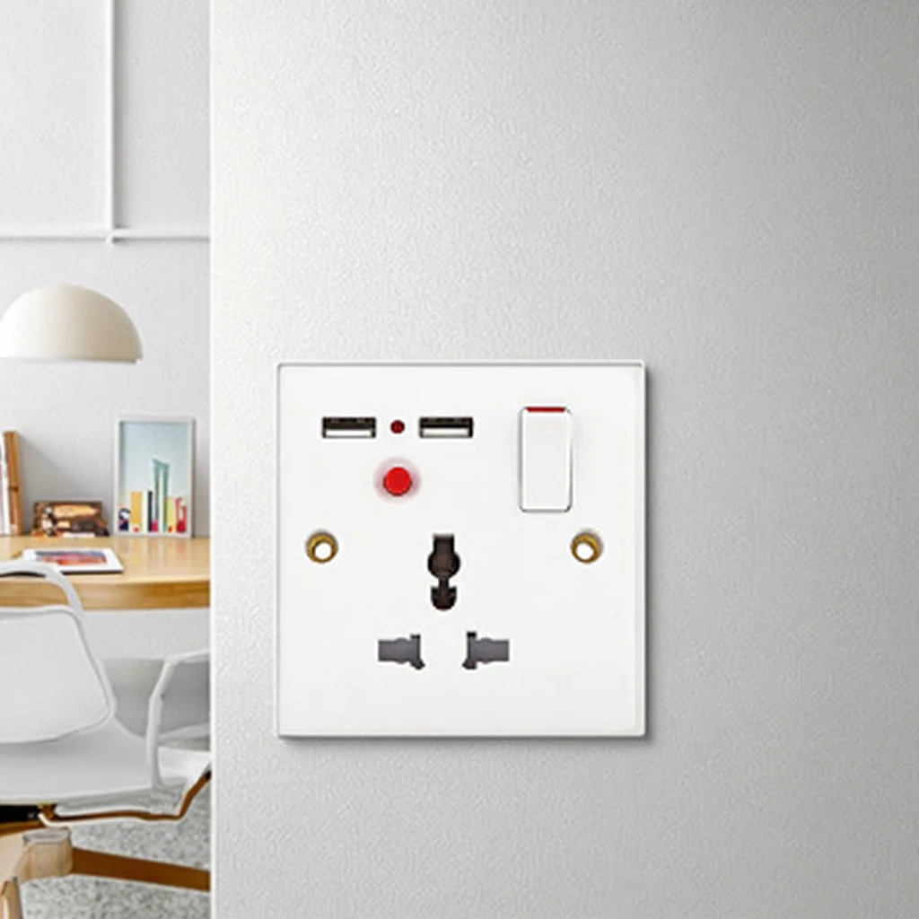 VNX High Quality Double USB 15A Universal Socket Multi-Function 1 Gang Universal Socket Wall Socket With Neon USB 86*86mm