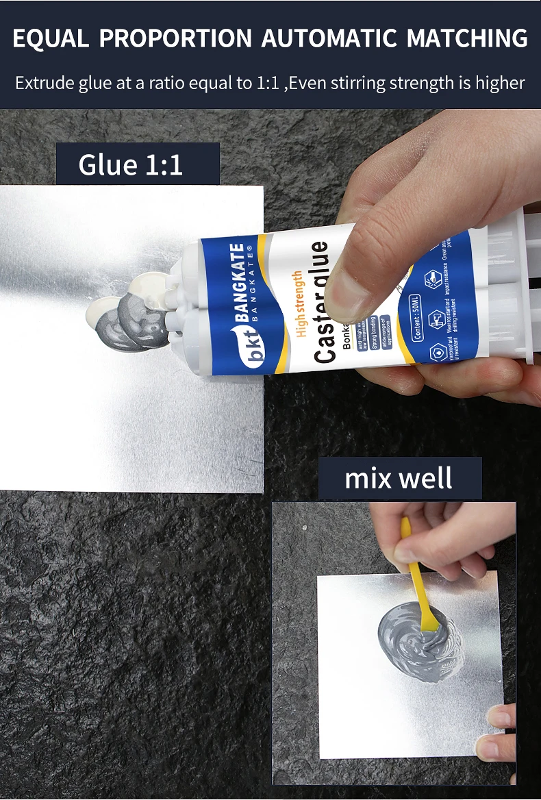 Cola Epóxi AB de Alta Resistência para Construção Metálica, 50ml, com Duas Seringas, para Adesivos e Selantes