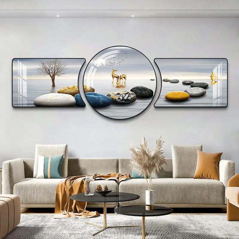 Modern Simple Living Room Decorative Triptych Crystal Porcelain Diamond Painting Sofa Background Wall Hanging Mural Wall Art