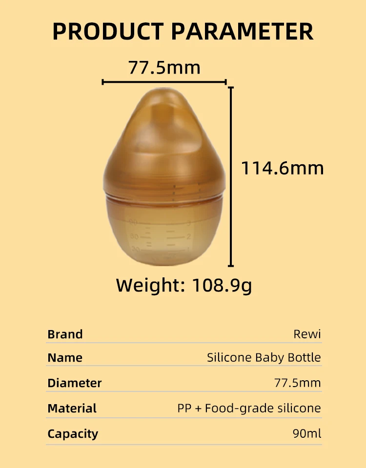 90ml BPA Free Newborn Baby Bottle 0-12 Months Solid Silicone PP Wide Mouth Nipple Feeding Design Imitates Breast Milk Bottle factory