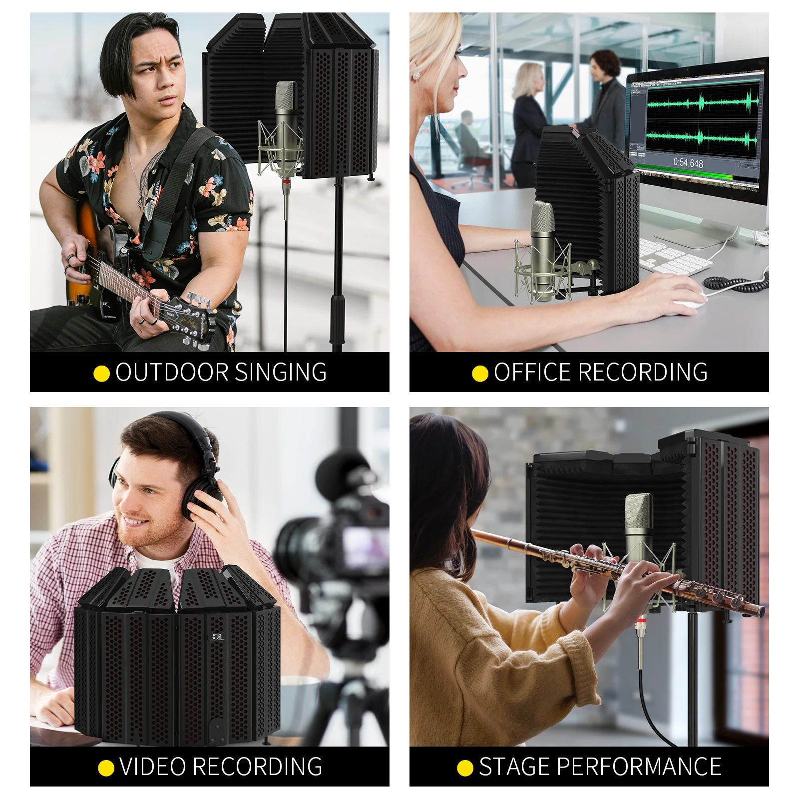 Microphone Isolation Shield Xtuga 5 Foldable Absorbing Foam Reflector Folding Panel Music Studio Equipment