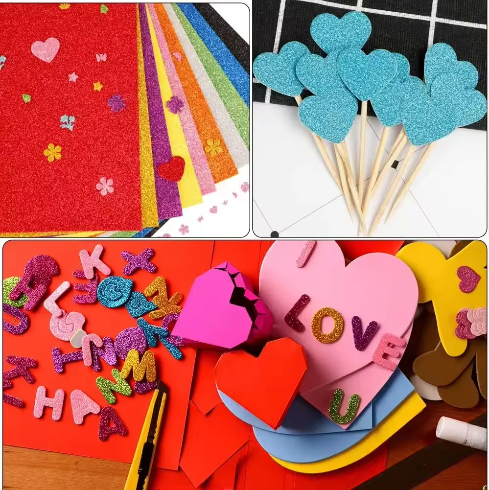 20 Fogli Carta Glitterata Autoadesiva A4 - 10 Colori, Per Decorazioni, Scrapbooking E Fai Da Te