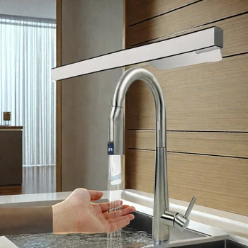 Kitchen pull-out stainless steel dish basin and sink with retractable intelligent sensing faucet