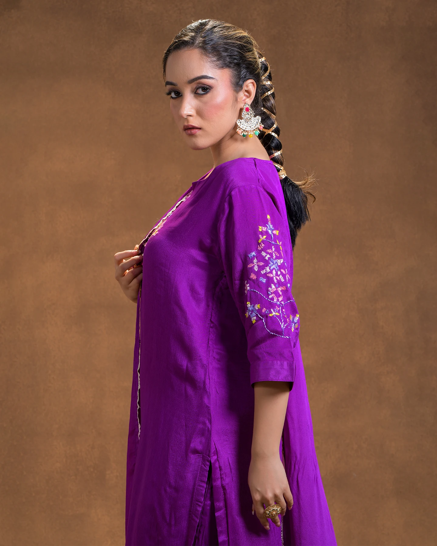 Designer Suit with Dupatta Hand Embroidery Salwar Kameez Style Women Suit Handwork Phulkari Design Pure Chinon Fabric Full Suit