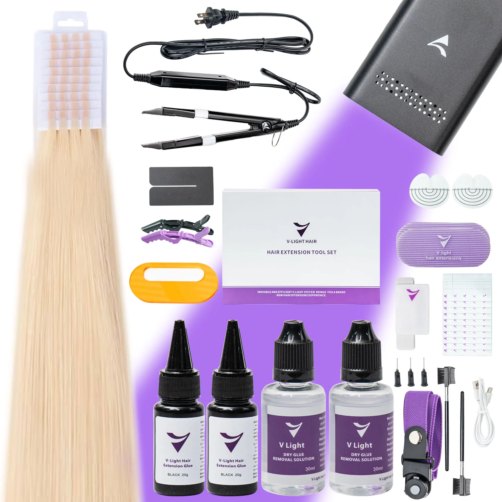 Iniceviolet PRO Private Label for Extension Kit & UV Light Machine for Commercial Use Factory Direct Black