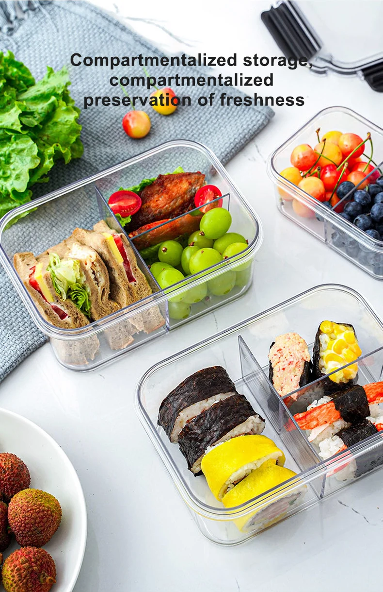 Compartmentalised Container Boxes Large Size Compartmentalised Fridge Crisper Plastic Storage Box Fresh ...