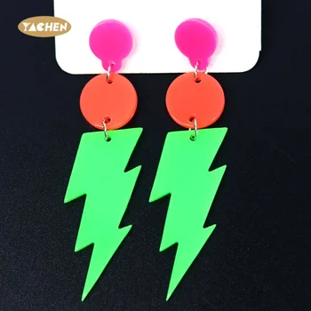 YACHEN Best Neon Lightning Shape Acrylic Earrings for Women Retro Color Blocking Earring for Costume Dancing Party Accessory