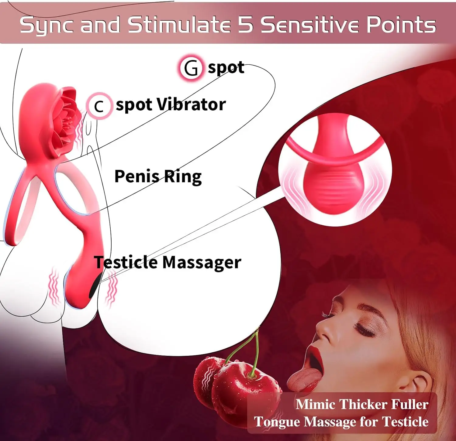 Vibrating Cock Ring Rose Clitoral Stimulator Testicle Massager Pleasure  Penis Ring Vibrator Couples Adult Sex Toys for Men Women