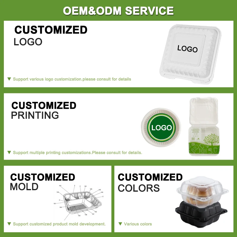 Customized Logo Restaurant to Go Carryout MFPP Clamshell Hinged Food Container Disposable Plastic Disposable Lunch Box Togo