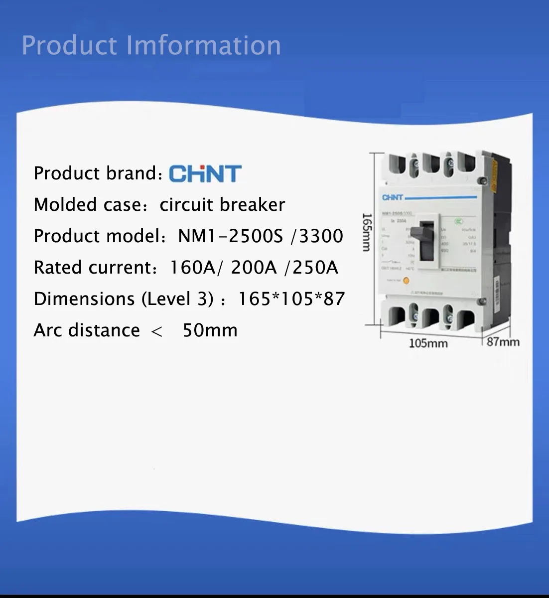 HOT SALE CHINT moulded case circuit breaker NM1-250S 125A/160A/200A/225A/250A