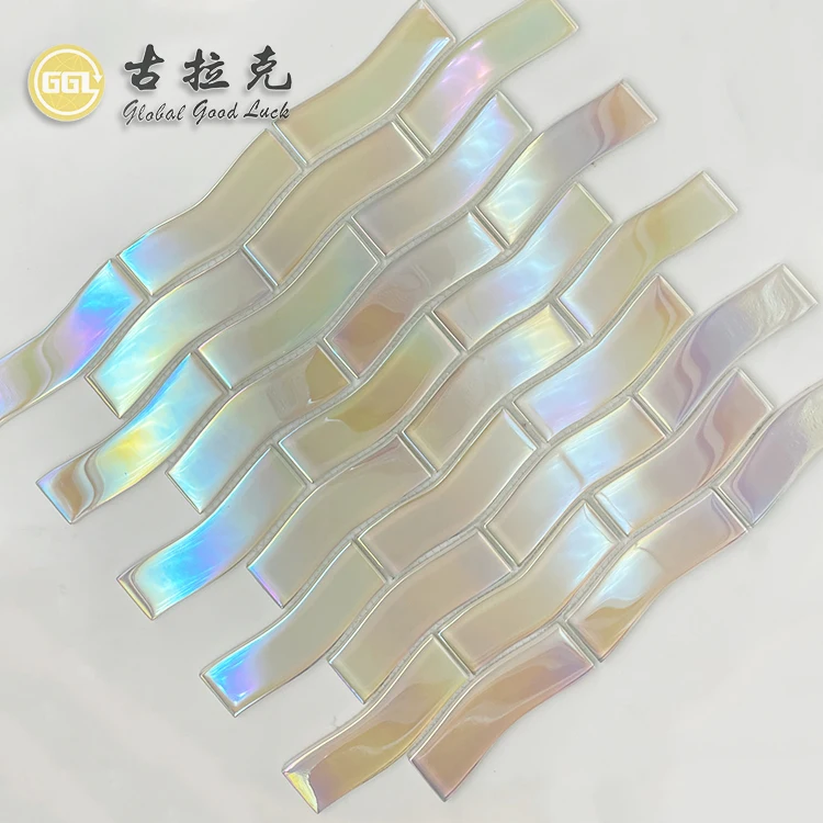 Iridescent Surface Shining Swimming Pool Glass Mosaic tile