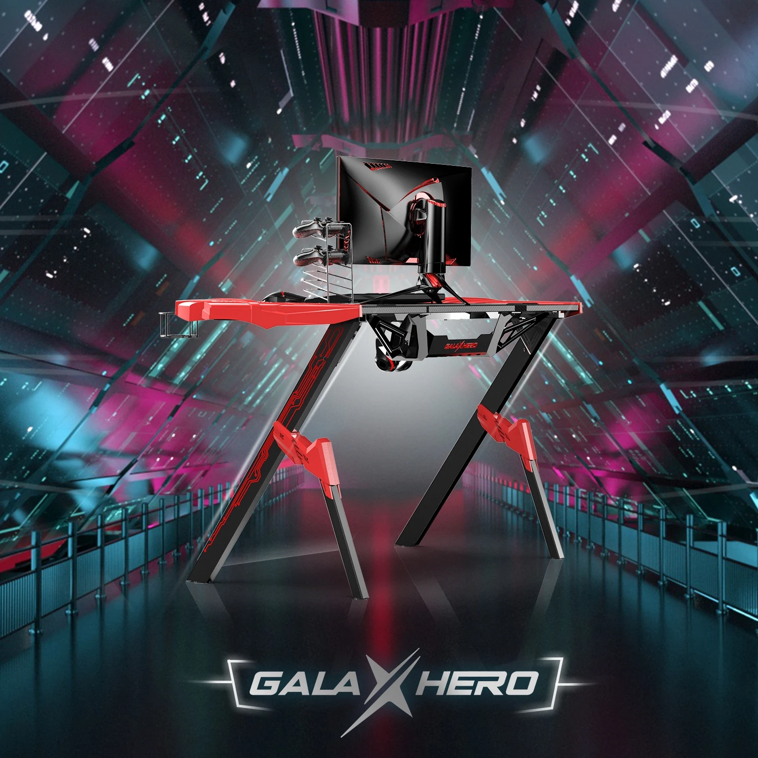 Galaxy Hero Gaming Desk - RGB LED, Carbon Fiber, Durable