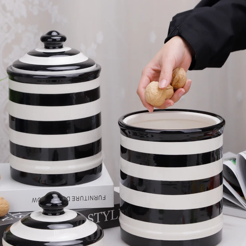 Udeco New Custom Large Capacity Food Storage Jars Striped Storage Tanks Ceramic Sealed Jar for Home Kitchen