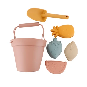 6 Pcs Silicone Beach Toys for Kids Sand Toys Set Kettle Collapsible Sand Bucket Shovel and Sand Rake Toys Baby Beach Essentials
